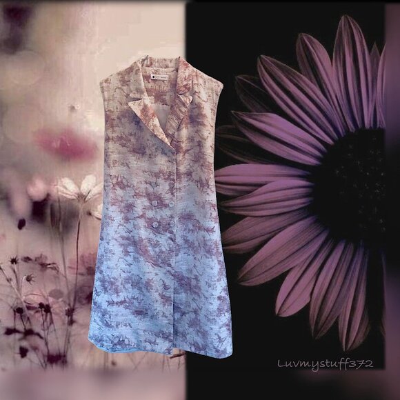 Cute Sleeveless Double Breasted Abstract Floral Vest in White and Purple - Picture 1 of 13